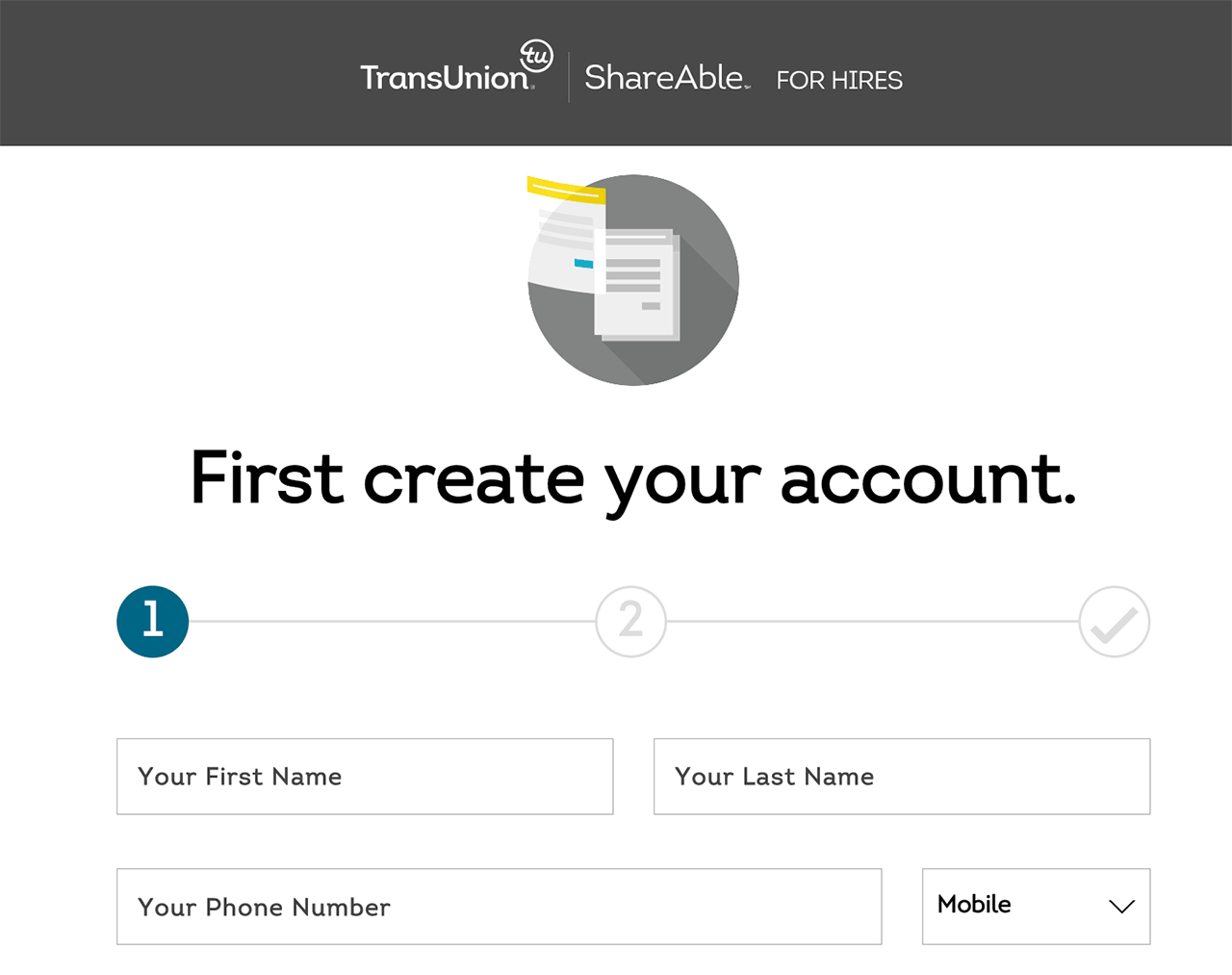 shareable create account step one 