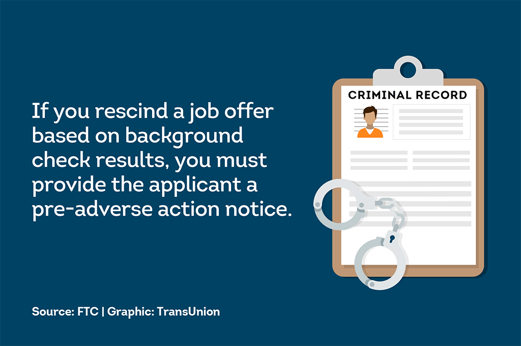 you must send a pre-adverse action notice if a job offer isto rescinded a job offer