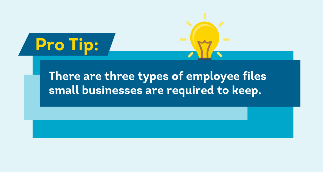 Small business owners are required to keep three types of employee files
