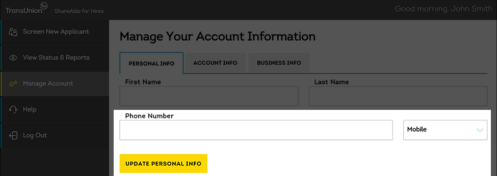 Updating phone number in dashboard