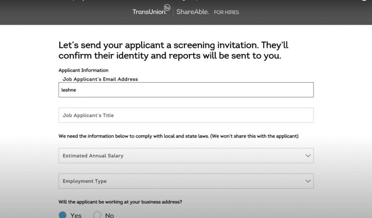 Sending screening to applicant